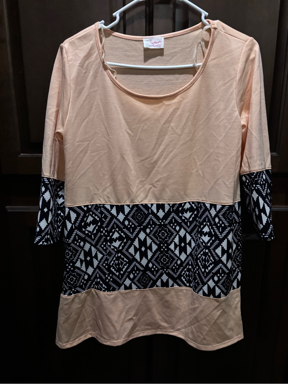 Fantastic Fawn Peach and Black Geometric Panel Scoop Top
